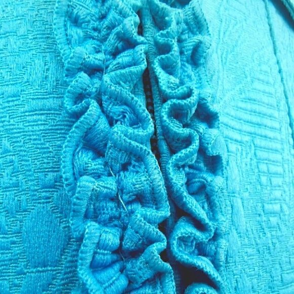 Ruby Rd Women's 12 Teal Ruffled Long Sleeve Jacket - Picture 7 of 16